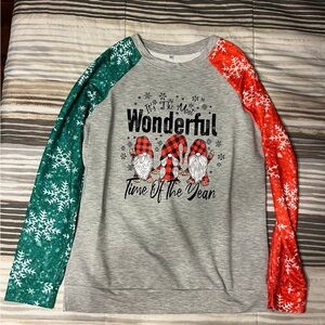 Festive Kids Long Sleeve Shirt - Gray, Green, and Red
